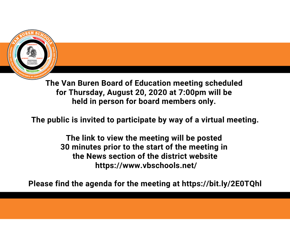 Thursday, August 20 Board of Education Meeting Notification
