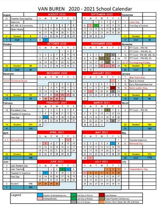 Proposed 2020-2021 School Calendar Draft | Van Buren Local Schools