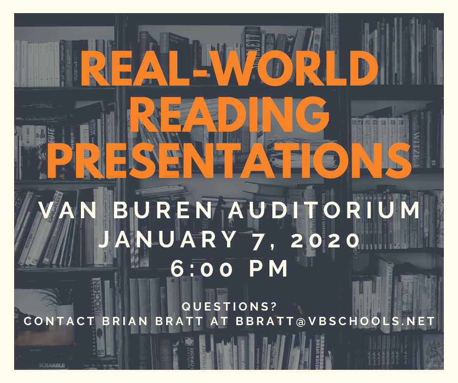 Real World Reading Presentations Flyer - Van Buren Auditorium - January 7, 2020 - 6:00 PM